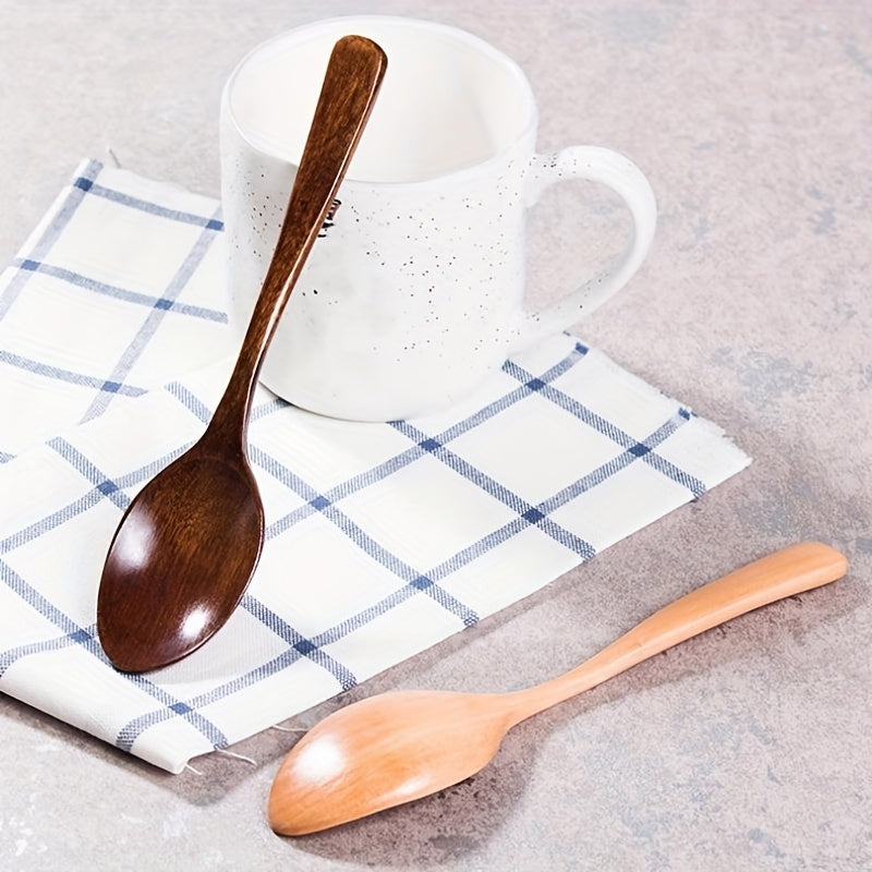 Set of 3 or 6 small wooden eating spoons, 18.49 cm long, non-stick for mixing, stirring, and tasting. Great for tableware.