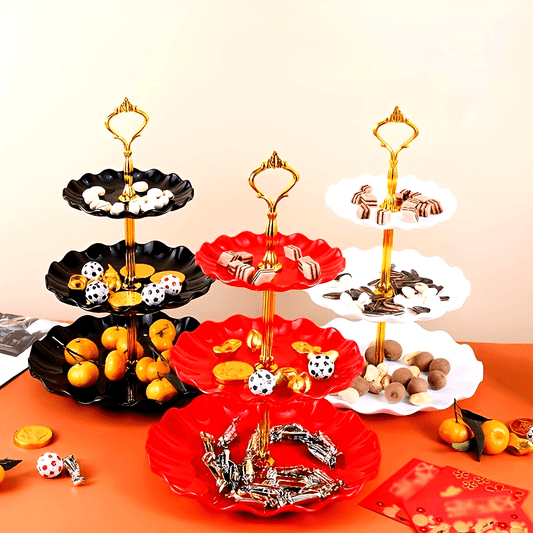 1 Creative Plastic 3-Tier Cake Stand, Holiday Themed Candy Tray, Fruit Basket for Events.