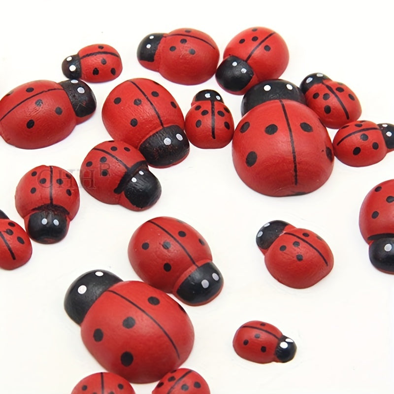 Ladybug charms: 100 pieces of red wooden beetle pendants with a 7-point star design. Perfect for DIY crafts and jewelry making. Includes all necessary parts and accessories.