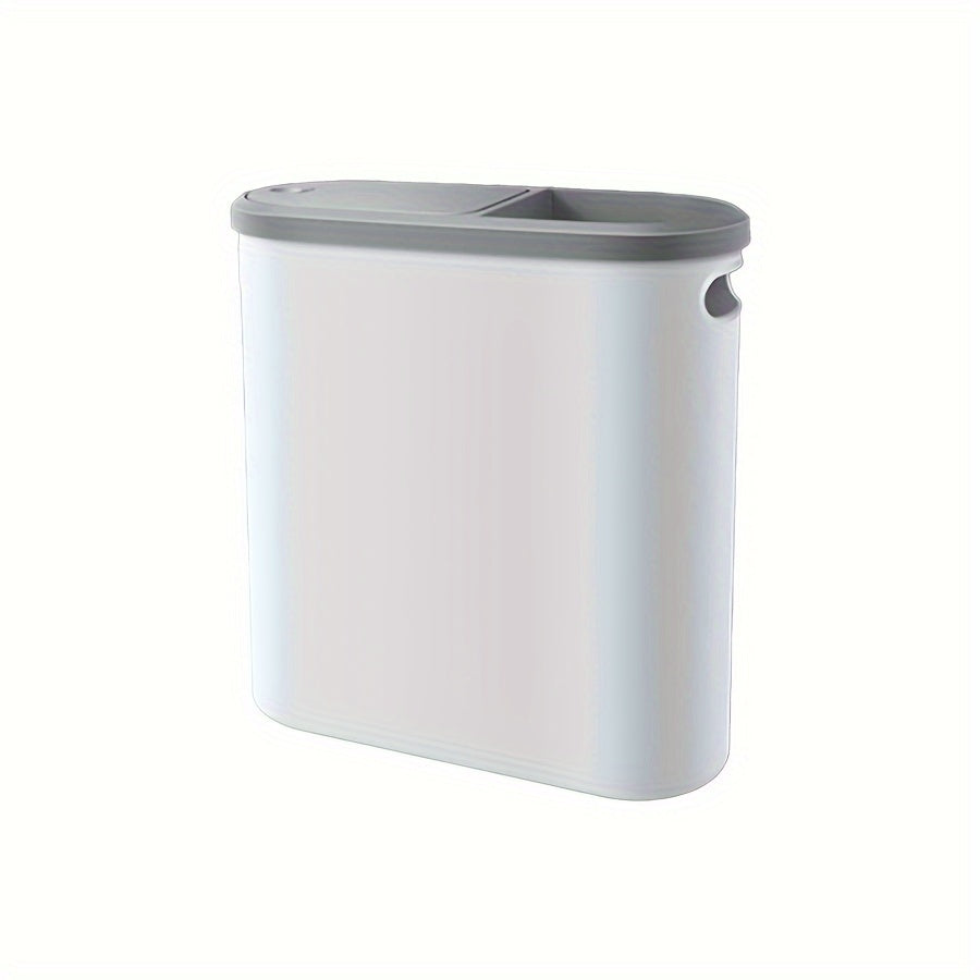 One-piece bathroom trash can with lid and slit for easy disposal. Perfect for home use.