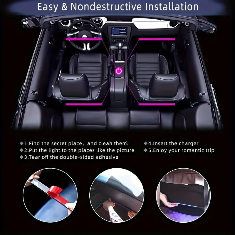 Car ambiance light with 48 LED RGB foot light and four music lights.