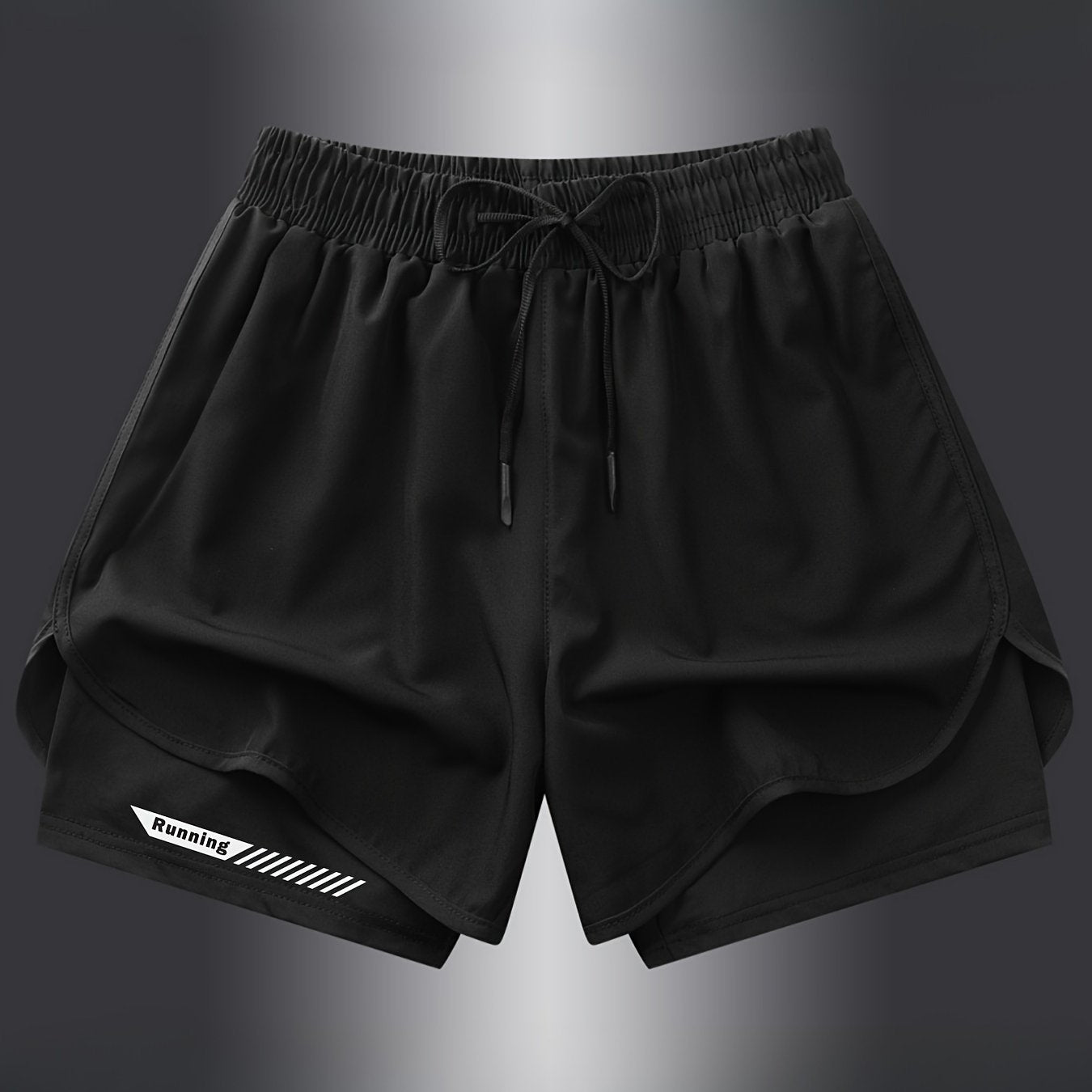 Quick-dry athletic shorts for men with liner are lightweight, breathable, and stretchy, made from a polyester blend that is machine washable.