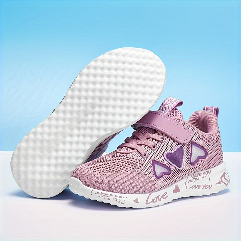 Casual, cute heart low top woven shoes for girls that are breathable and lightweight for walking and running.