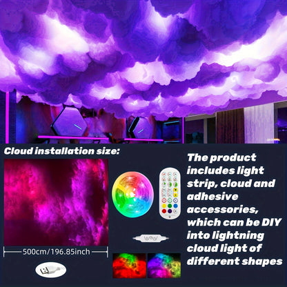 5m RGB LED Cloud Light Kit with Music Sync, Multicolor Changing Strip Lights for Gaming Room, Home Bedroom, Party - USB Powered, App Control, Non-rechargeable Button Battery Included