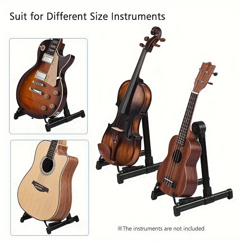 Adjustable guitar stand for various instruments with silicone protection, black.