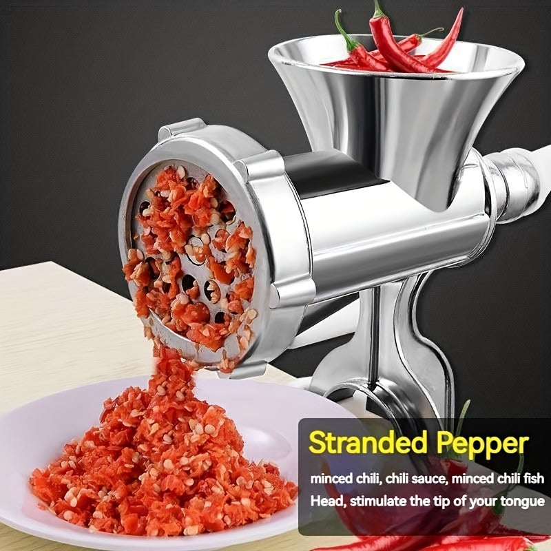 Household manual meat grinder with hand crank for making homemade sausage, chopping, grinding, stirring, and cutting. Perfect kitchen essential gadget for back-to-school accessories.