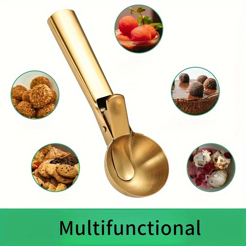 Top Pick: Multifunctional Stainless Steel Ice Cream Scoop and Fruit Baller with Dual-Purpose Design, Stylish Golden Color