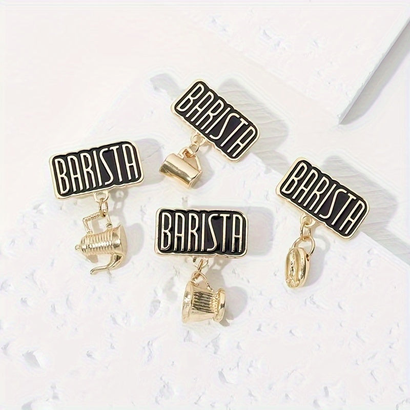 Set of 4 Enamel Pins with Barista Theme, Featuring Adorable Designs of Coffee Cup, Coffee Pot, and Coffee Bean. Perfect Brooches for Clothing Accessories, Unique Irregular Shapes, Ideal for Women's Fashion Novelty Buttons and Pins.