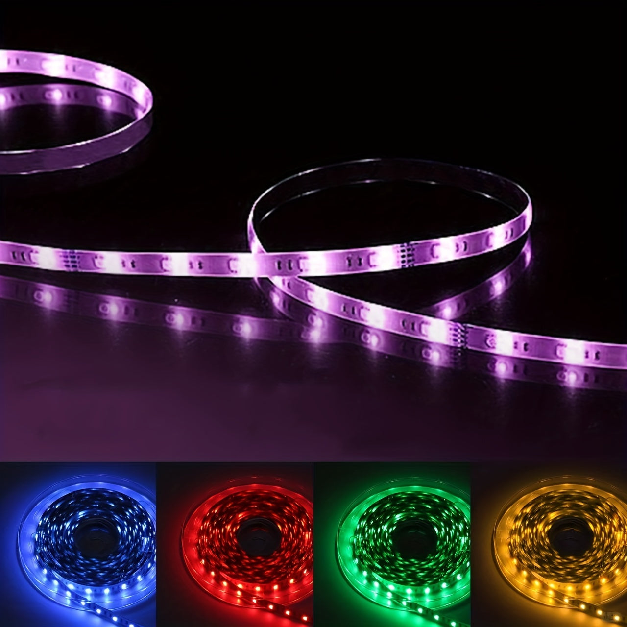 65.6ft RGB 2835 LED light strip with USB power for TV backlight and room decoration.