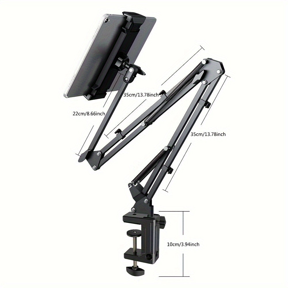 Aluminum tablet stand with 360° rotating arm, suitable for iPad, Xiaomi, Lenovo, Samsung Tab.