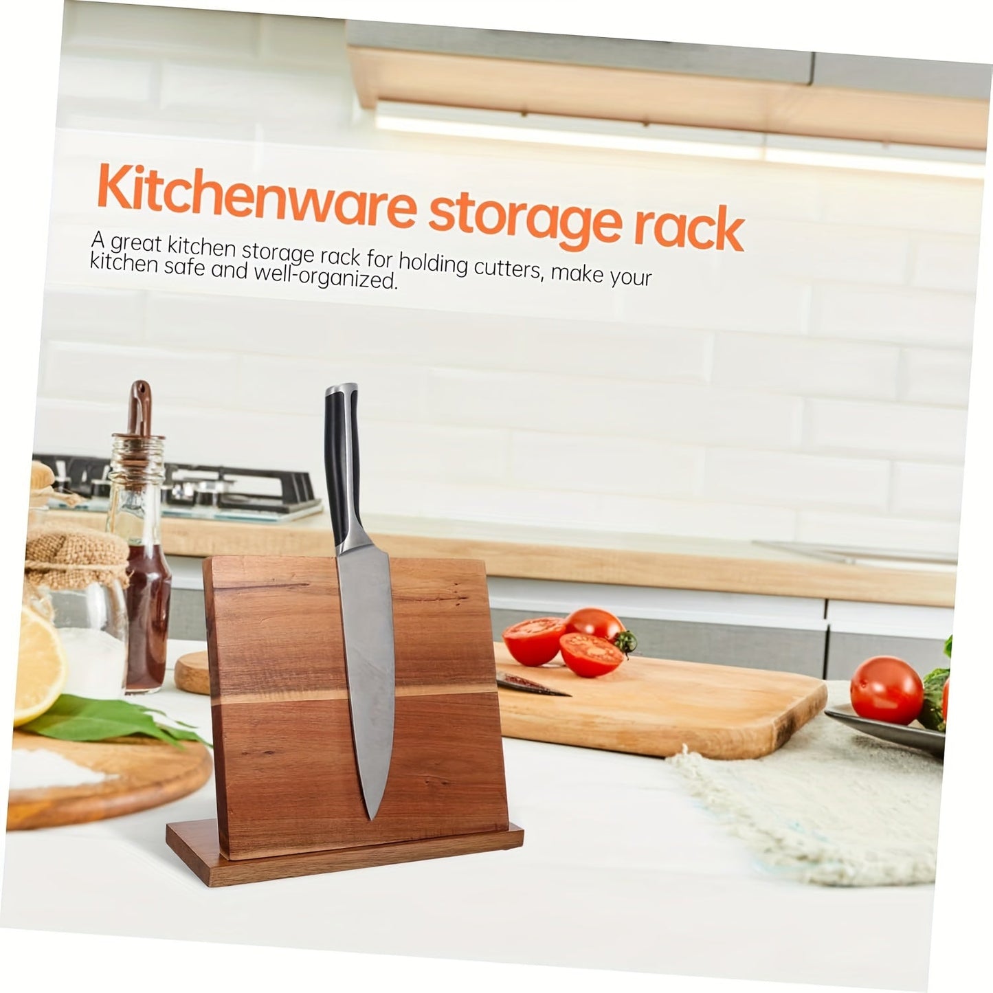 Wooden Magnetic Knife Holder Strip, Kitchen Knife Block with Magnetic Cutter Stand - Countertop Knife Rack for Displaying and Storing Cutlery