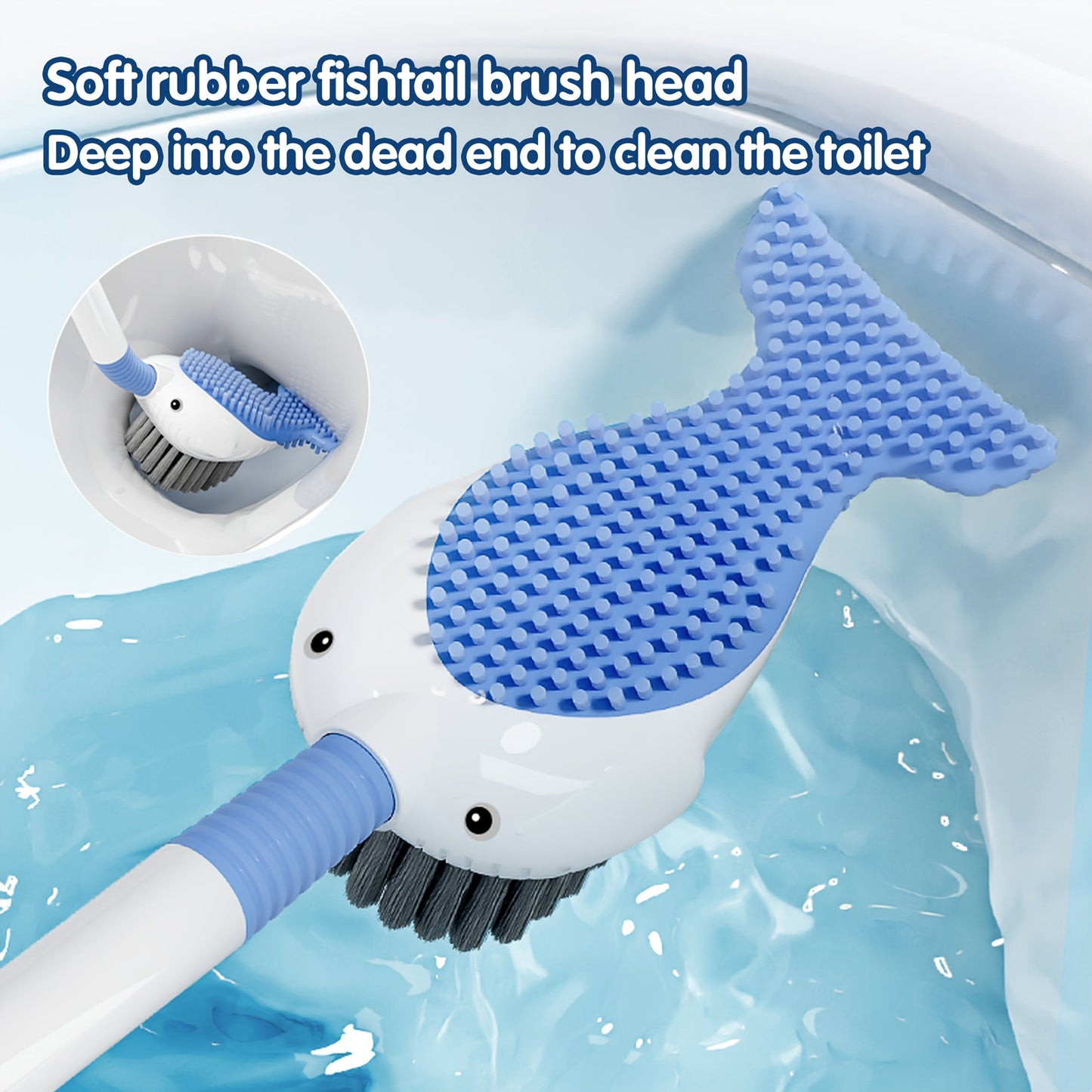 Silicone Whale-Shaped Toilet Brush with Soap Dispenser and Long Handle - Ideal for Cleaning Bathroom and Toilet, Comes with Suction Cup Holder for Easy Storage