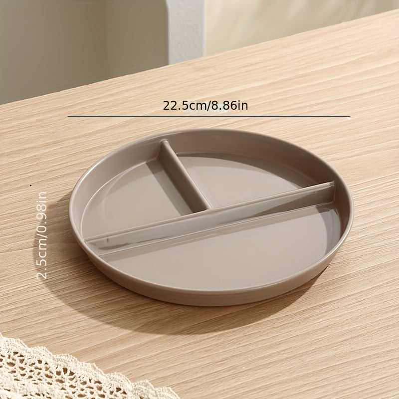 1/2/4pcs Round Plastic Partitioned Plates with 3 compartments, ideal for portion control, anti-drop, microwave and dishwasher safe, perfect for weight management and holiday meals.