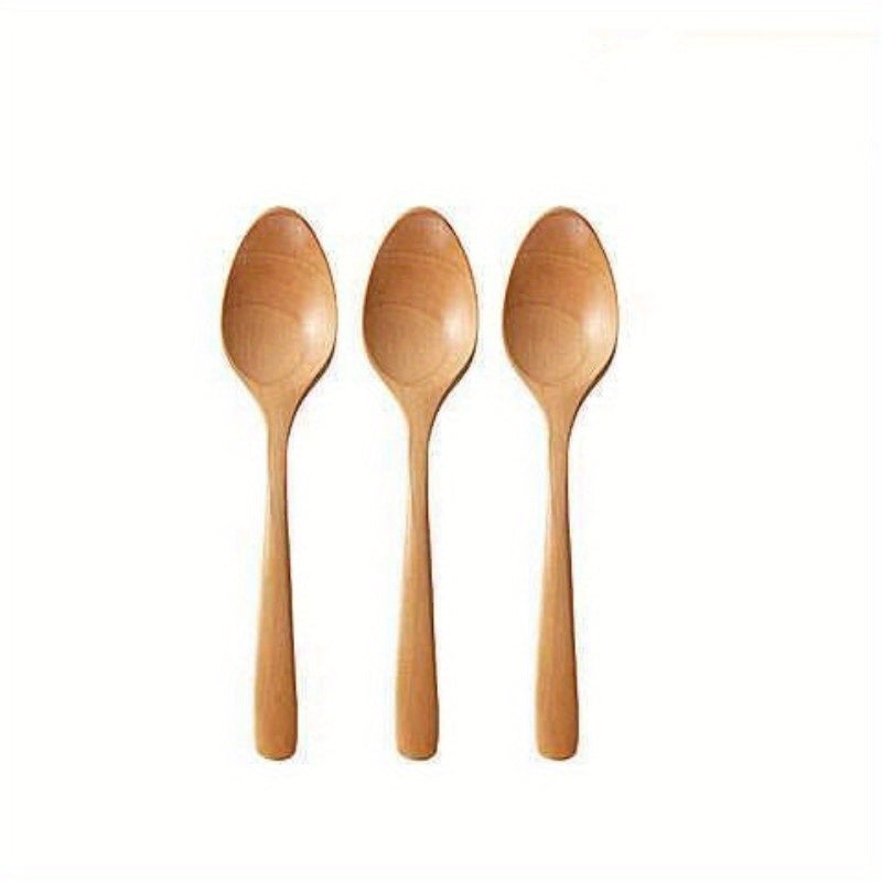 Set of 3 or 6 small wooden eating spoons, 18.49 cm long, non-stick for mixing, stirring, and tasting. Great for tableware.