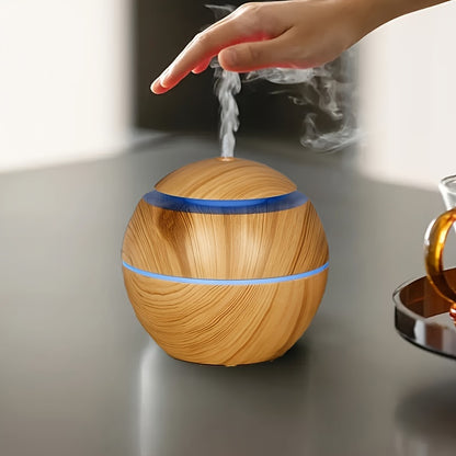 Hollow wood grain LED air humidifier with USB power, essential oil diffuser, 7-color night light, automatic off, mini cold mist for office, home, bedroom - alcohol free.