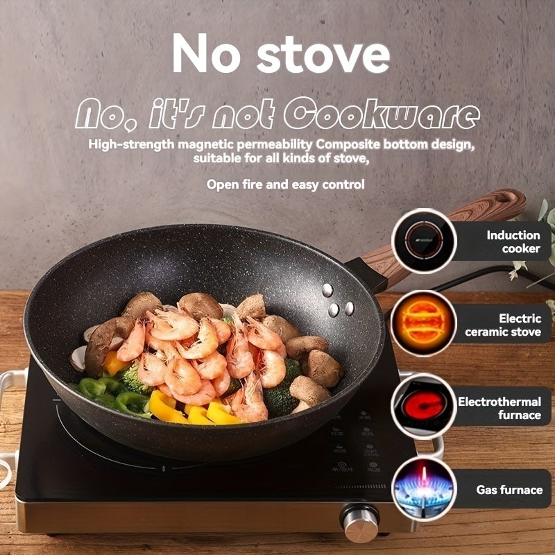 This versatile 1-piece non-stick coated pan is perfect for household use. Featuring a 30cm size and smokeless design, this flat frying pan is ideal for frying eggs and steaks. It can be used on both induction cookers and gas stoves, making it a useful