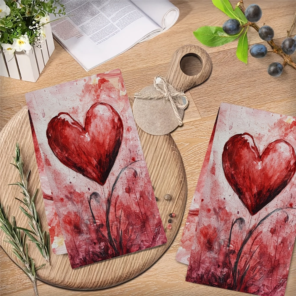 2-piece set of ultra soft kitchen towels, perfect for Valentine's Day and other holidays. These highly absorbent dish hand towels are machine washable and measure 16x24 inches each. Item number: 2KYSYS1217423.