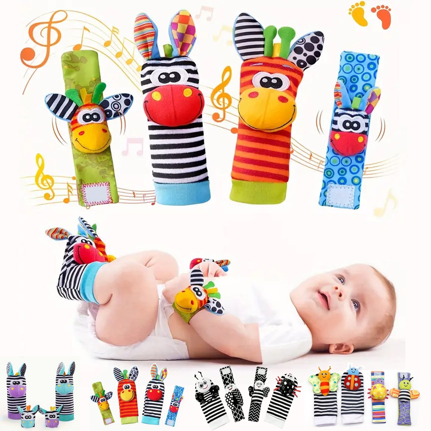 Set of 4 Baby Rattles Toys for Ages 0-12 Months, Perfect for Infant Girls and Boys Aged 3-6 Months, Hand & Foot Toys for Newborns up to 9 Months, Includes Baby Shower Gifts with Wrist Rattle Socks