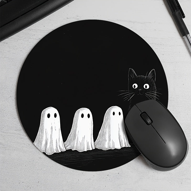 Black Cat with Orange Cup Design Mouse Pad - Durable, Waterproof, Non-Slip Mat for Office & Gaming. Perfect Desk Pad for Gamers and Professionals, with Whimsical Design and Waterproof