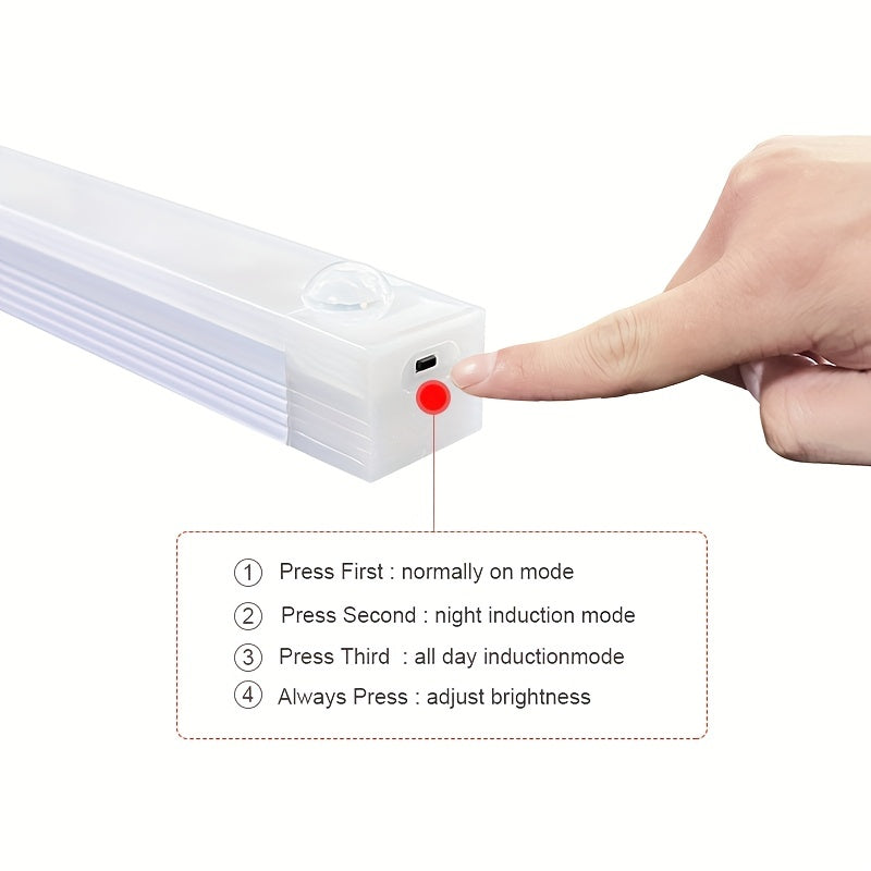 Wireless LED night light with motion sensor, USB rechargeable for various uses.