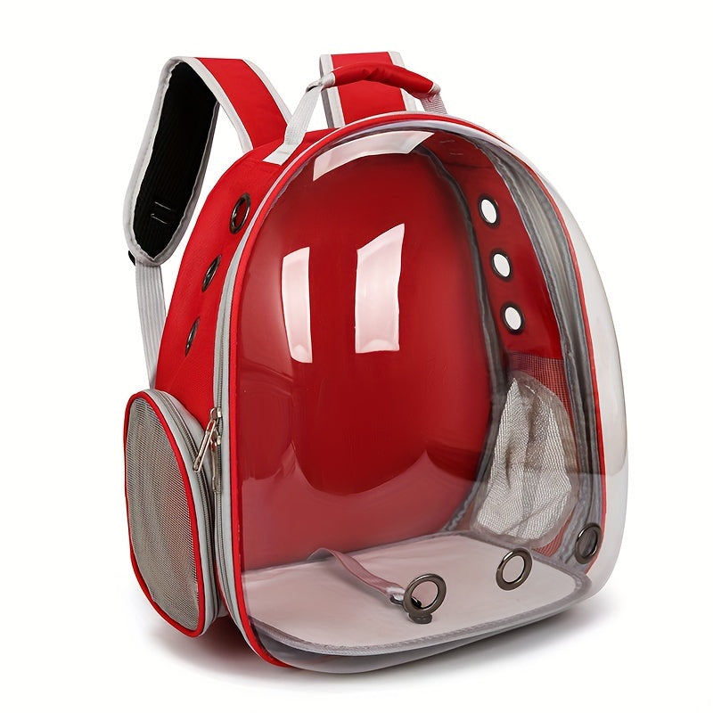 Transparent cat backpack carrier with zipper closure - breathable and comfortable space capsule design for pets.