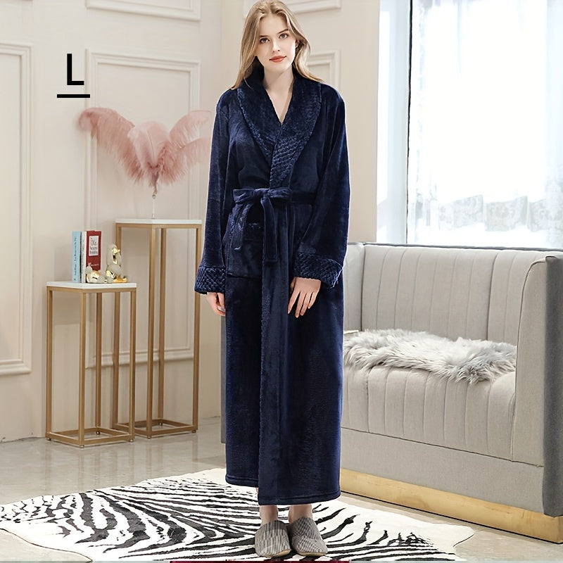 Thickened flannel bathrobe for autumn/winter, cozy unisex nightwear for home.