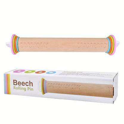 Versatile Wooden Rolling Pins Set with Interchangeable Rings for Adjusting Thickness - Perfect Dough Roller for Baking, Ideal for Holiday Baking including Christmas, Halloween, Easter, Hanukkah, and Thanksgiving.