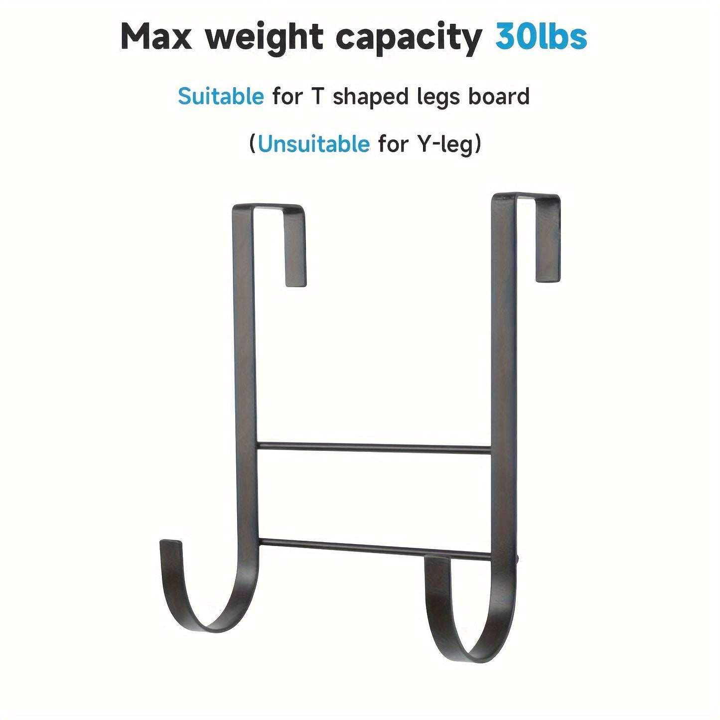 1 piece, Over-The-Door Ironing Board Holder - Easy Storage Solution for Laundry Room, Kitchen, Home, Wardrobe, Closet, and Bedroom. Rubberized hooks to prevent damage.