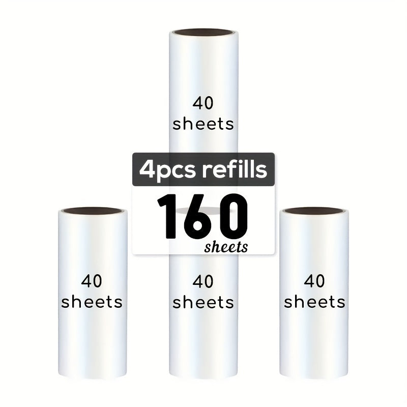 Lint roller refills with extra stickiness, ideal for removing pet hair from furniture and clothes. Available in 40, 120, 160, or 240 sheets. Easy tear-off design for convenient use. Perfect