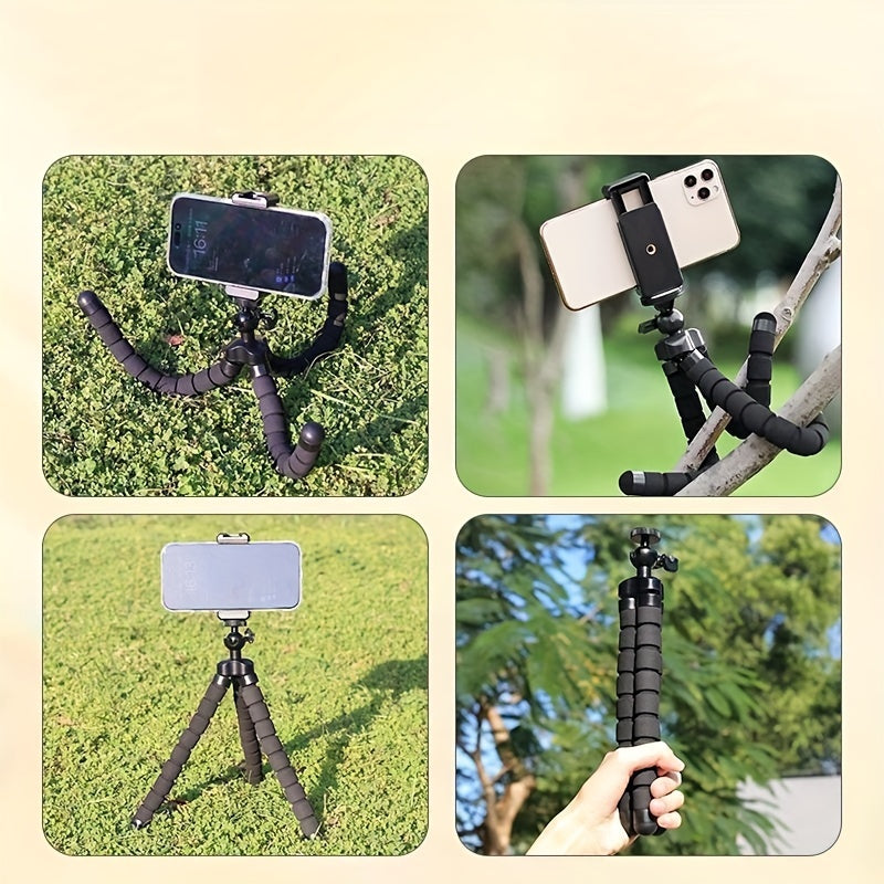 Mini Octopus Tripod with Sponge Grip, 360° Rotation, Suitable for Phones and Cameras, Portable and Universal Clip.