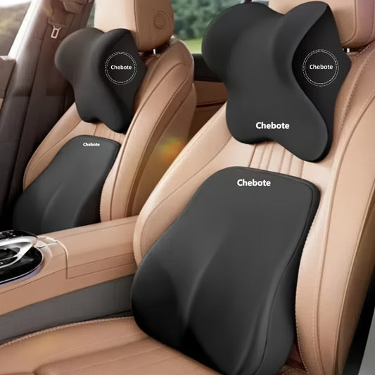 Car lumbar headrest and headrest, neck pillow, backrest cushion set with memory foam for lumbar support and neck protection.