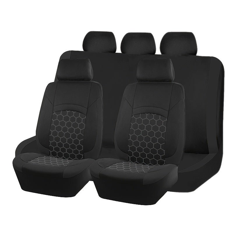 Honeycomb embroidered polyester car seat covers with soccer pattern, suitable for most vehicles.