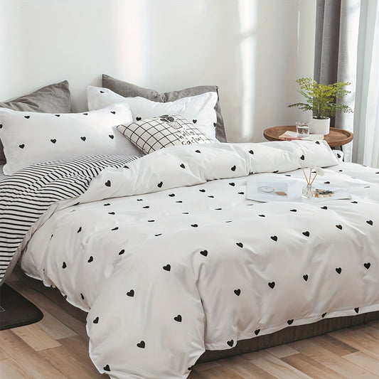 3-piece Duvet Cover Set with Black Love Print, Soft and Comfortable Bedding Set for Bedroom, Guest Room, School Dorm. Includes 1 Duvet Cover and 2 Pillowcases. Core not included.