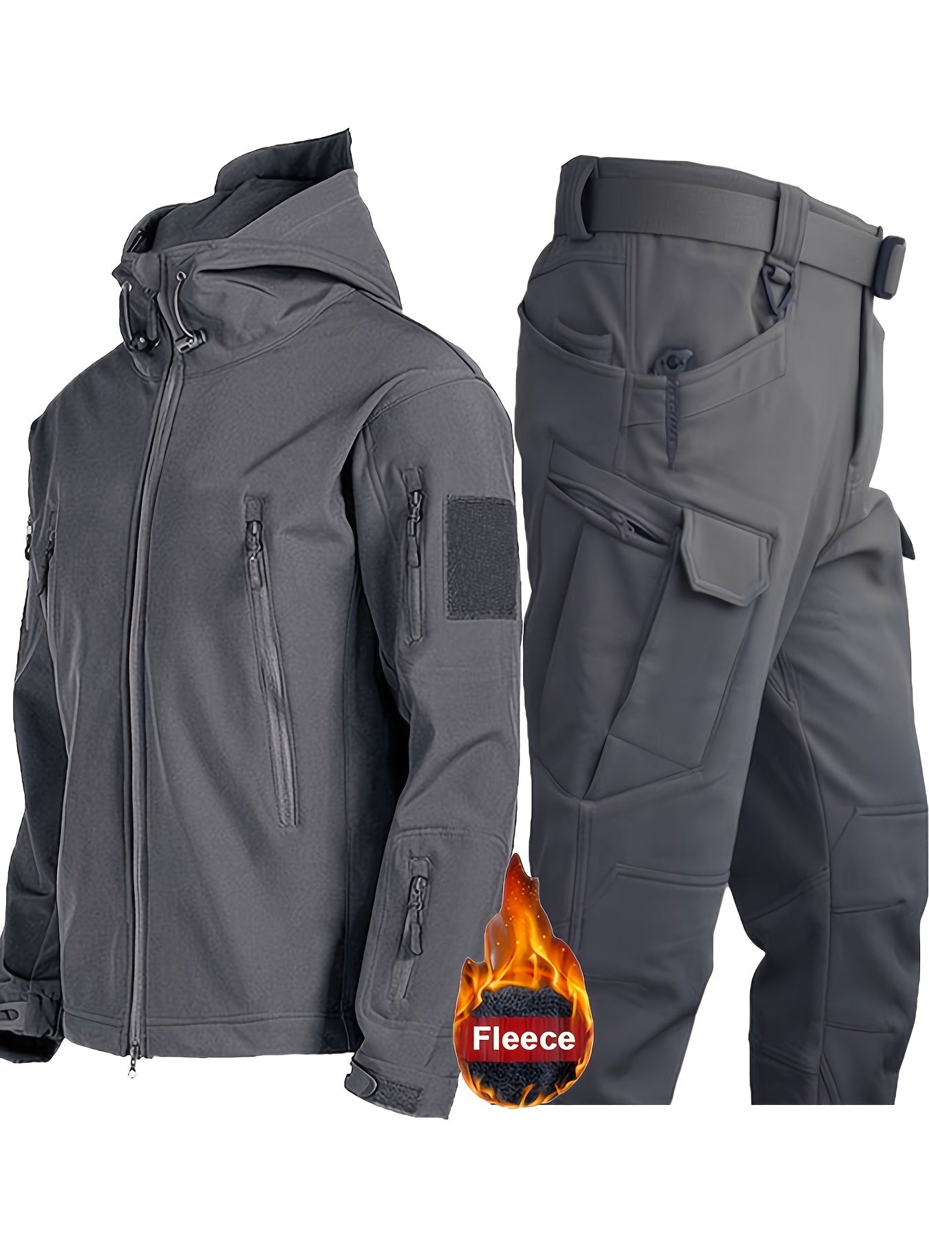 Men's outdoor sports set with hooded jacket, multiple pockets, and solid color for various activities - Fall/Winter Collection