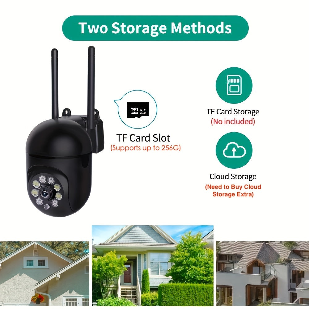 One 1080P HD WiFi security camera with wall-mount, night vision, app control, two-way audio, color display, USB powered, WiFi enabled, 355° Pan and 90° Tilt, AI motion detection, audio and