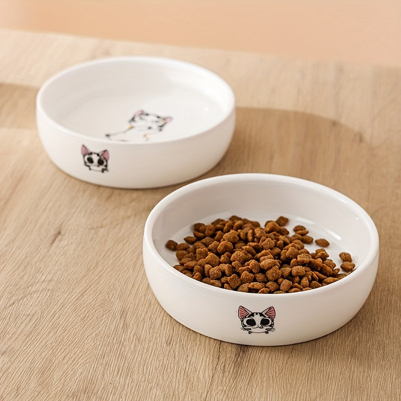 Cute cartoon cat print ceramic pet bowls for cats and dogs, non-slip, durable, ideal for all cat breeds