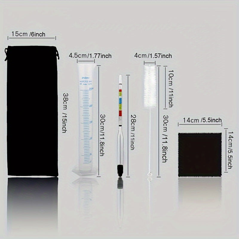 1 Set Triple Hydrometer Kit for Wine, Beer, Mead, and Alcohol Measurement, Including Cleaning Tools and Cylinder