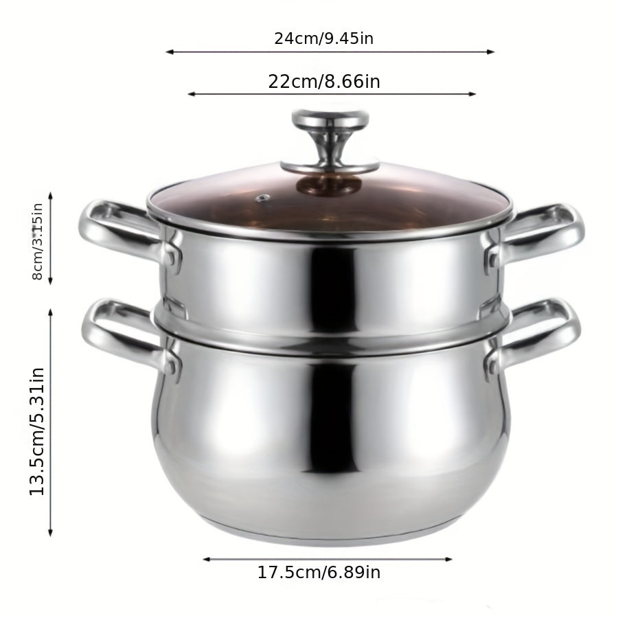 Thick Double-Layer Soup Pot with Curved Stainless Steel Handle - Versatile Cookware for Household Kitchens