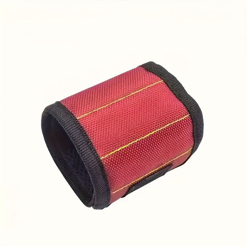 Strong, magnetized wristband for tools with durable fabric and carry bag. Ideal for DIY and repairs, waterproof and easy to clean. Red color, no printing.