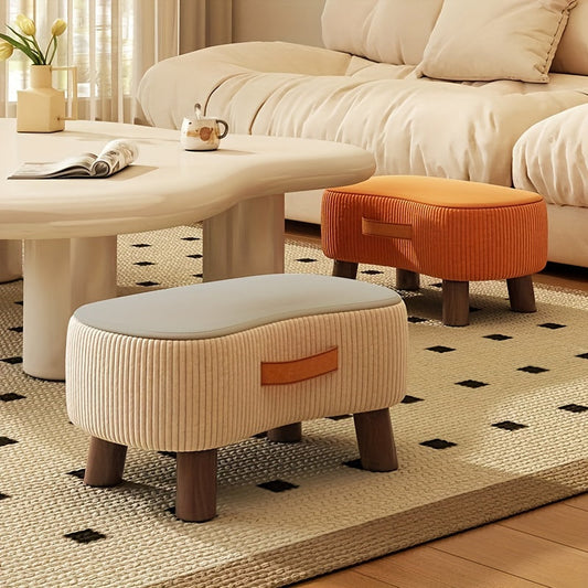 Elegant White and Orange Wooden Footstool with Polyester Cover - Multi-Purpose Shoe Changing Seat for Living Room or Bedroom