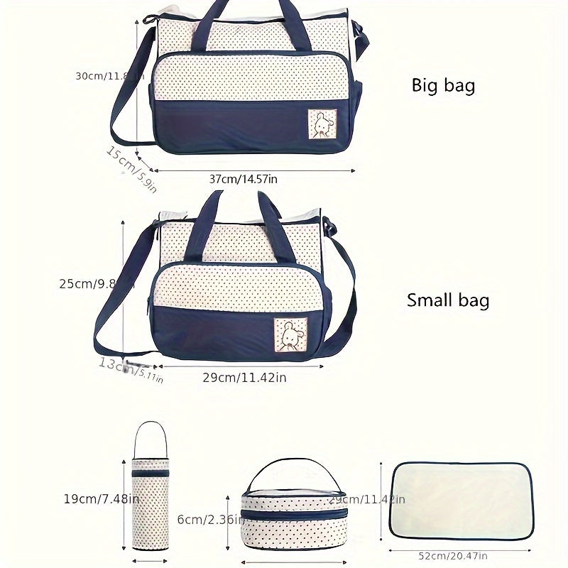 Set of 5 versatile mommy bags, including a spacious crossbody bag, shoulder bag, and portable diaper bag with large capacity.