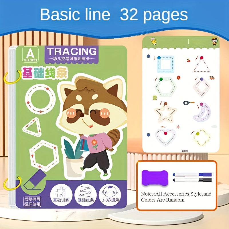 32 Reusable Educational Practice Book with Erasable Writing Pad for Ages 3-6