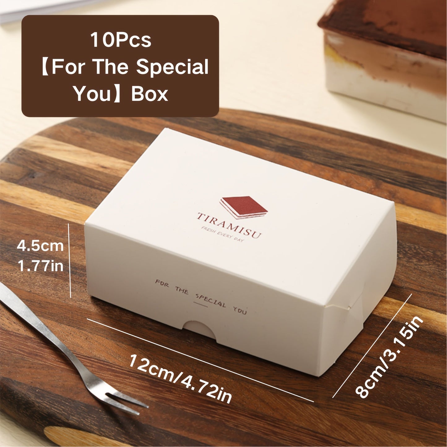 Tiramisu and Mousse Cake Dessert Packaging Box Set - Includes 5 or 10 Little Rectangle Boxes made of Paper Cardboard with Transparent Plastic Inserts. Perfect for Home Bakers and Chocolates. White Cardboard Gift Box for Bakery Take Out.