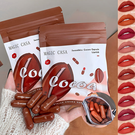 Magic Casa 10-Pack Velvet Matte Labial, Uzoq muddatli, Qopqoqni yopishmaydigan Lab rang, Berry ton, Barcha teri turlari, Katta yoshdagi, Pasta shaklida, Mini OPP sumka to'plami