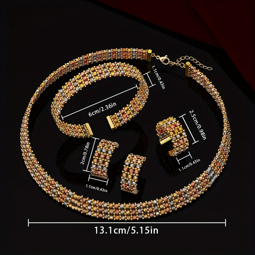 Handcrafted Bracelet Set featuring 4 Rows, Trendy design for 2024, available in 3 Colors - Ideal for Daily Wear and Weddings. Made with Golden Plated Copper Base, without Gemstones. Perfect for Eid Al-Fitr Celebrations and Year-Round Style.