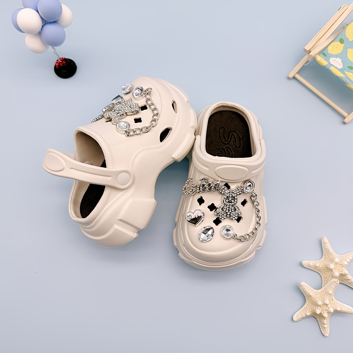 Kids EVA Clogs with Heart & Bear Charms, Casual Slip-On Sandals for Boys and Girls