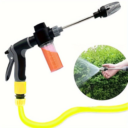 Powerful pressure washer gun with universal connector, plastic garden hose nozzle with metal extension rod and rubber handle - ideal for home and car wash.