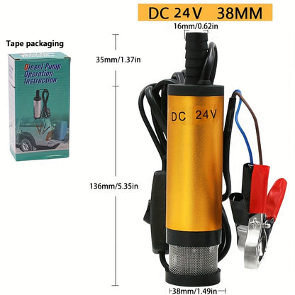 DC 12V 24V Submersible Pump for Diesel and Water, Aluminum Alloy Golden Shell, 12L/min Flow Rate.