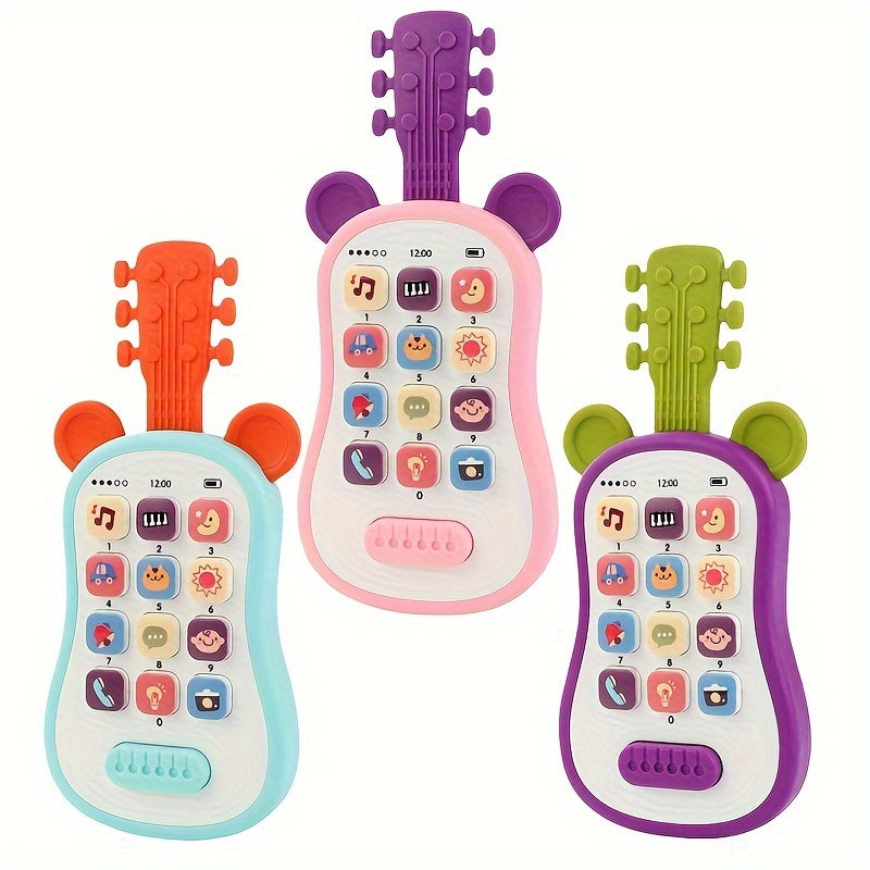 Kids Guitar-Shaped Phone Toy with Lights, Music, and Safe Voltage ≤36V - Battery Operated (Batteries Not Included) - Available in Blue, Pink, or Purple - Made of Plastic