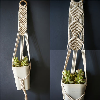 Set of 5 Macrame Hand Weave Plant Hangers for Home Decor. Includes Plant Climbing Support Rack and Hanging Pot for Green Plants.